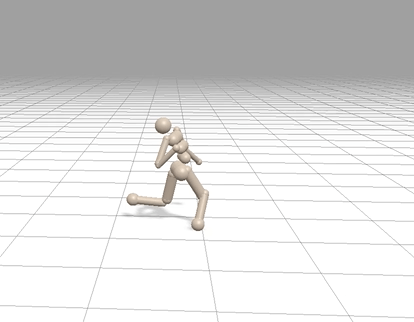 3D Rendering of a humanoid rag-doll being steered by a Machine Learning model attempting to achieve human running physics.